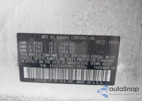 2021 Subaru Impreza Premium 5-Door z USA, uszkodzony, nr VIN 4S3GTAV60M3716054